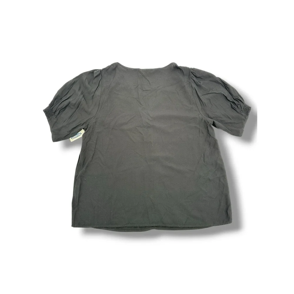 Old Navy Black Cinch Top L Puff Sleeve V Neck Blouse Minimalist Casual Office